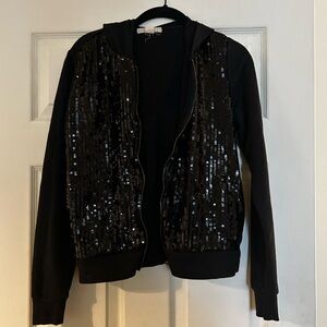 BLACK SEQUIN HOODIE WITH POCKETS